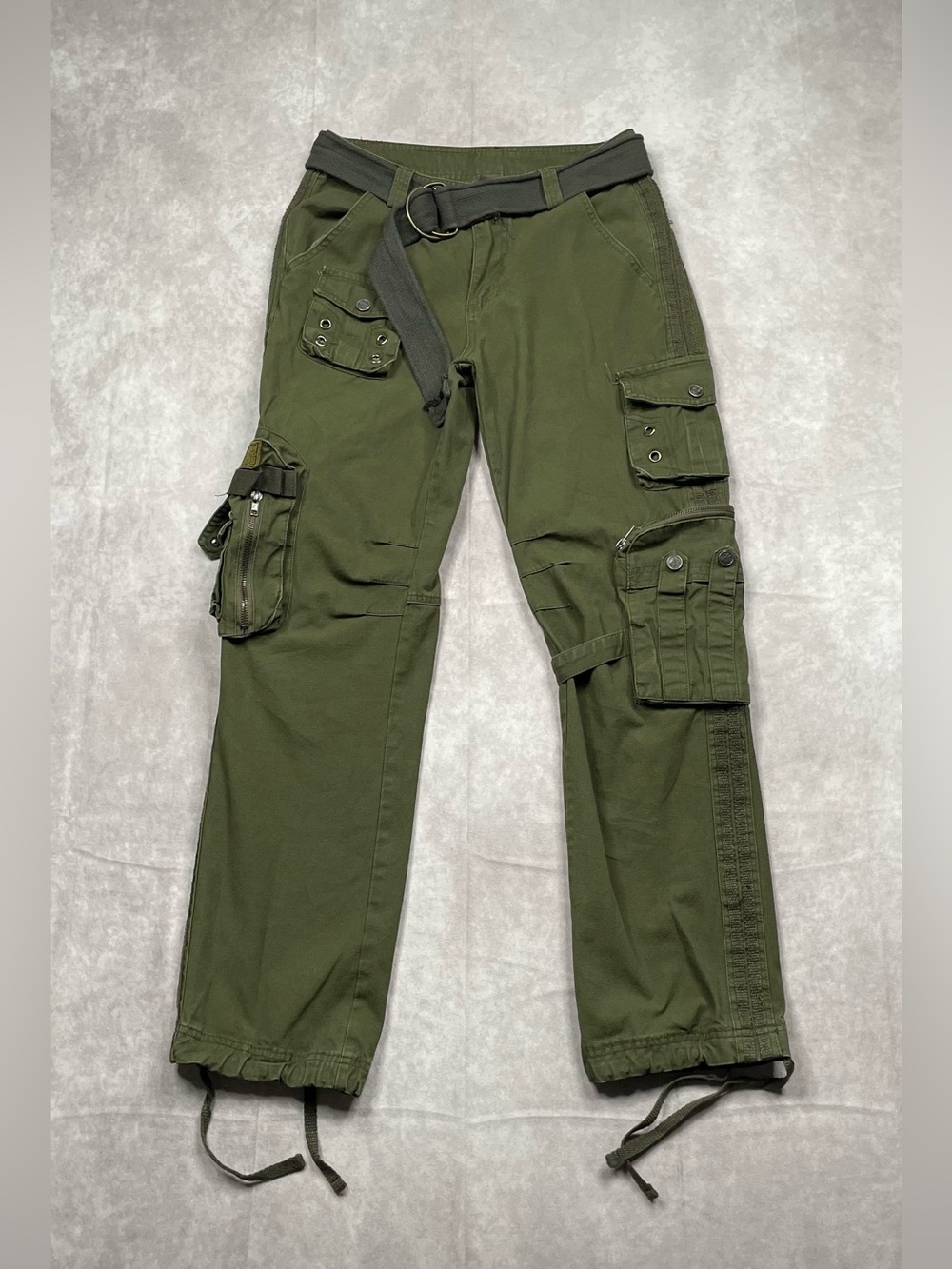 Free Knight Japan Cargo Pants Womens 28 Green Chains Belted Gorpcore Utility